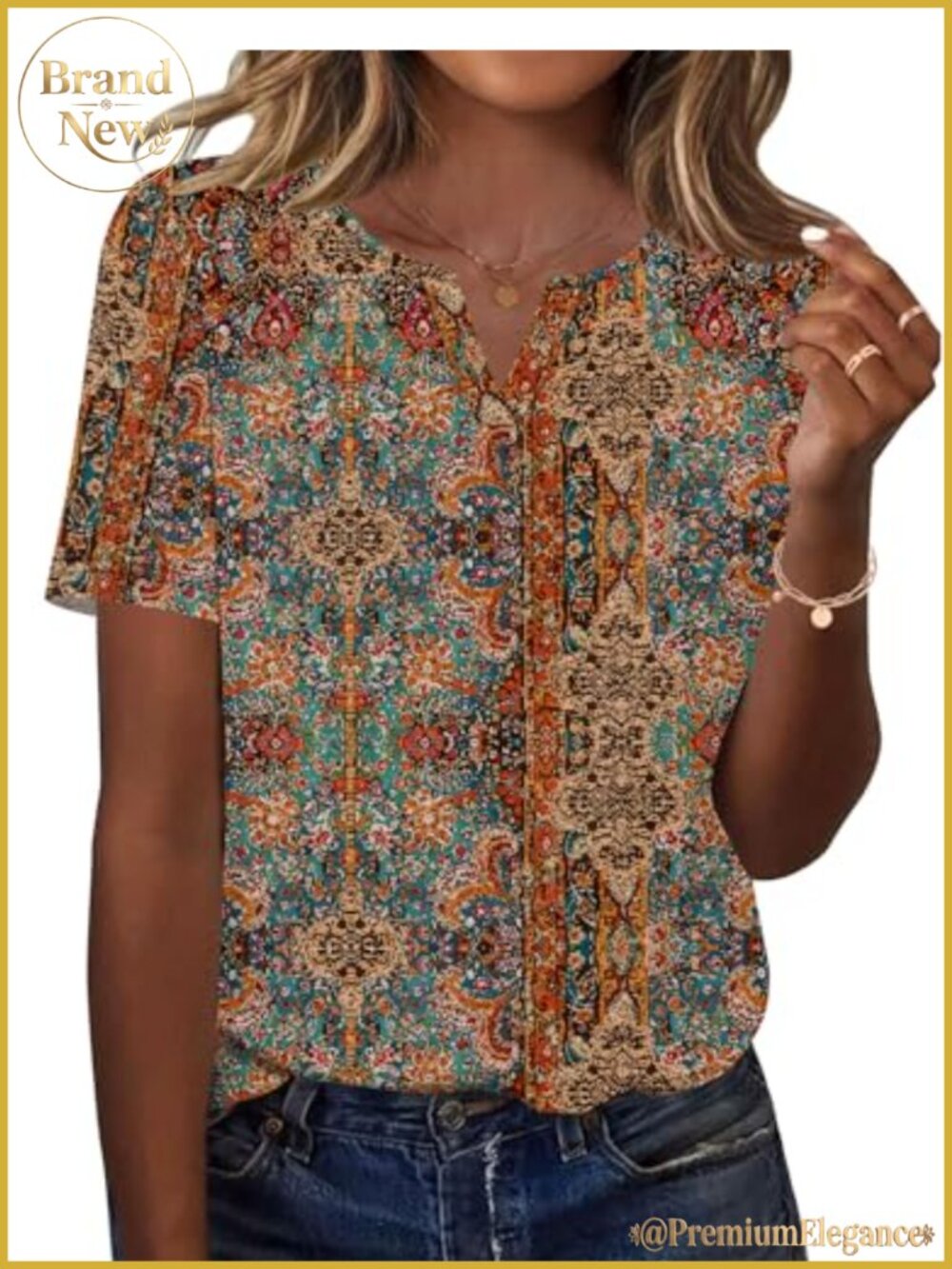 Womens V Neck Short Sleeve T Shirt Floral Tunic Top Casual Blouse